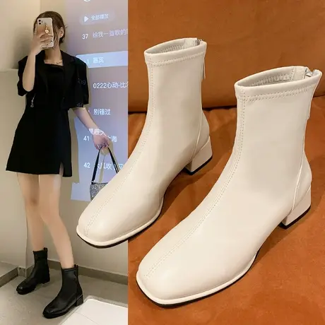 马丁靴秋冬季靴子女2023新款洋气韩系高级感小短靴高跟超火短靴商品大图