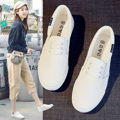 小白鞋女2024春夏新款帆布鞋女鞋懒人套脚一脚蹬ins白鞋百搭布鞋商品大图