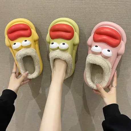 可爱香肠嘴厚底防水棉拖女外穿2024年秋冬季新款包头半拖鞋ins潮商品大图