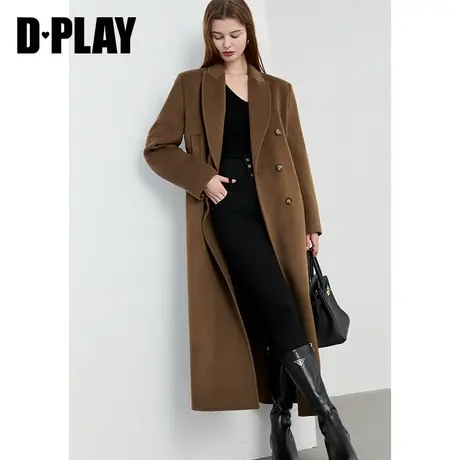 DPLAY2023冬新美拉德咖色气质通勤重磅羊毛双面呢大衣外套女商品大图
