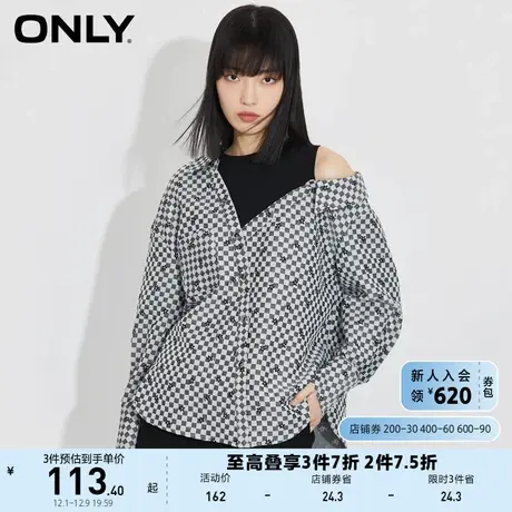 ONLY奥莱夏季假两件棋盘格花朵刺绣露肩雪纺衫女商品大图