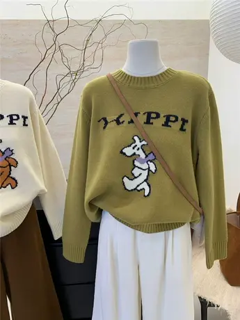 欧货新品秋冬卡通字母软糯宽松圆领针织长袖毛衣女休闲套头上衣服商品大图