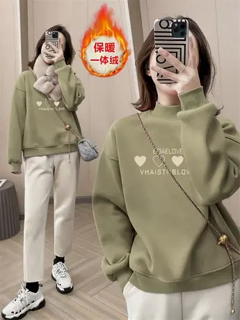 山东即墨加绒卫衣女冬加厚打底衫2024新款爆款秋冬半高领上衣外套商品大图