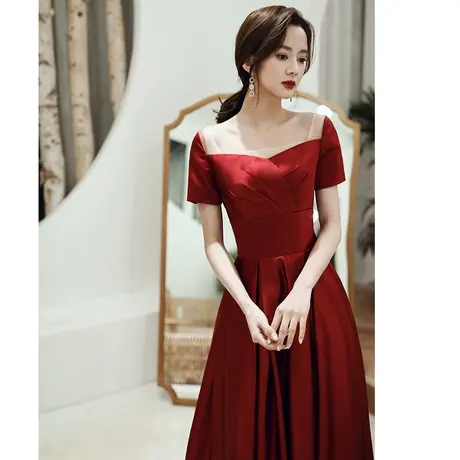 敬酒服新娘2023新款秋冬季婚礼气质小个子酒红色平时可穿礼服显瘦图片