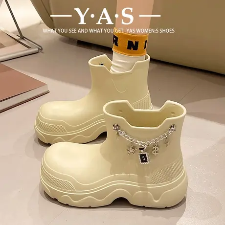 防水防滑厚底雨靴女2024年春季新款外穿小个子增高大头切尔西短靴图片