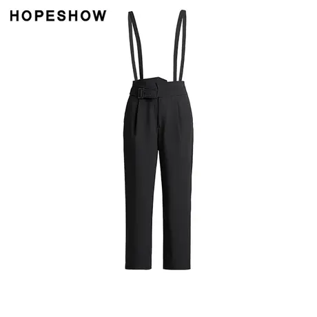 红袖outlets设计感 不对称背带裤hopeshow2023夏款直筒纯色休闲裤商品大图