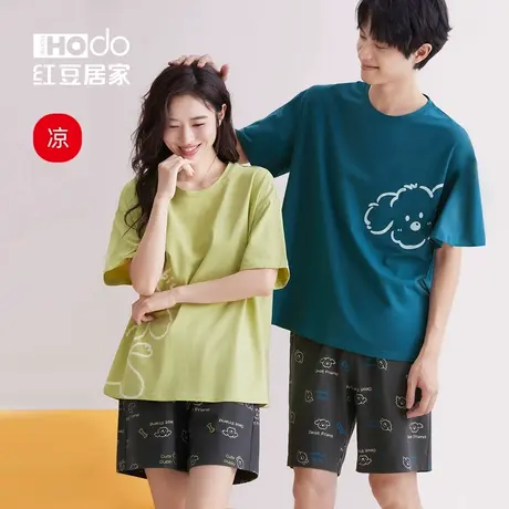 红豆凉凉衣情侣短袖睡衣套装凉感棉睡裙女夏季男士卡通外穿家居服商品大图