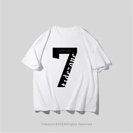 Ohlyah简约数字7印花短袖t恤男宽松半袖夏季2023潮牌百搭圆领体恤图片