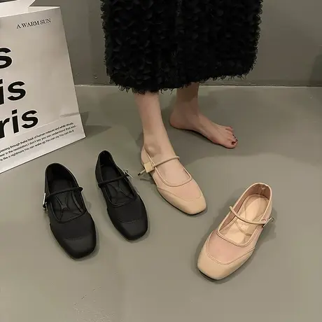法式玛丽珍鞋女鞋2024年春季新款鞋子配裙子方头浅口粗跟气质单鞋商品大图