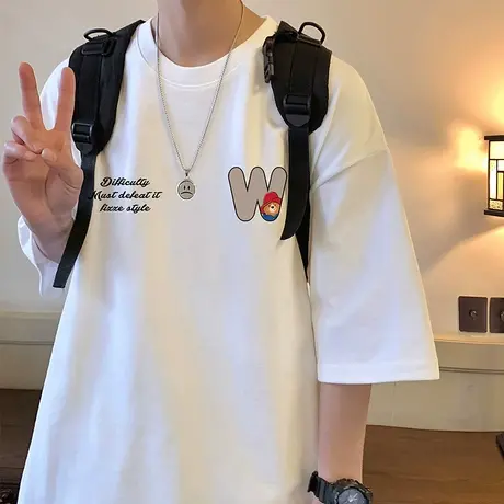 国潮短袖t恤男夏季2024新款港风宽松青少年男生体恤半袖打底衫男商品大图