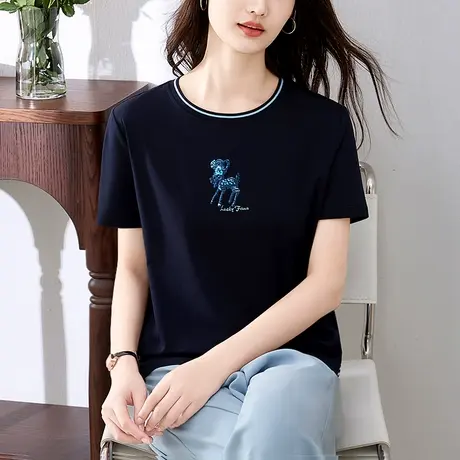 纯棉短袖t恤衫女士夏装2024年新款时尚大码女装宽松上衣半袖体恤图片