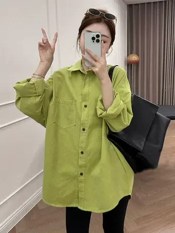 2024春季新款慵懒风纯色长袖衬衫外套女简约宽松休闲减龄百搭上衣商品大图