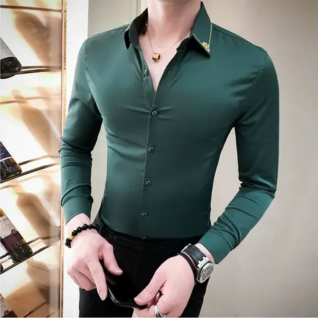 夜店个性刺绣衬衫男秋季韩版百搭商务时尚免烫男士ins潮流白衬衣商品大图