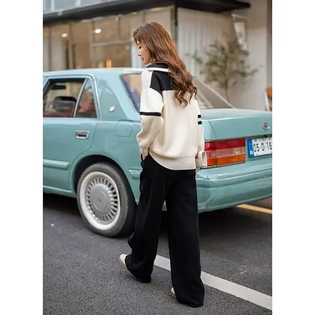 23冬装新款保暖撞色拼接套头衫女商品大图