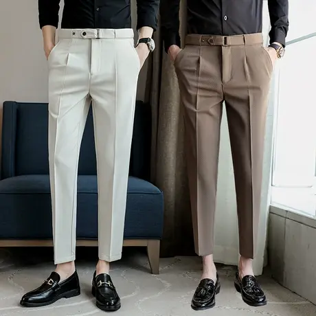 高端轻熟休闲裤修身潮流春夏季男士时尚痞帅气秋装小脚九分西裤子图片