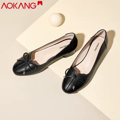 奥康女鞋春季新款单鞋中跟舒适浅口工作鞋中年皮鞋一脚蹬妈妈鞋商品大图