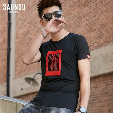 夏装男士短袖t恤潮流上衣服印花黑色半袖修身圆领男生韩版体恤衫商品大图