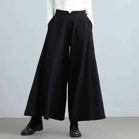 素飞春季新款中式女裤文艺复古民族风高腰阔腿裤女宽松棉麻休闲裤商品大图