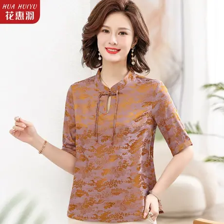 中年妈妈夏装民族风复古中老年女上衣洋气时尚盘扣新中式小衫T恤商品大图