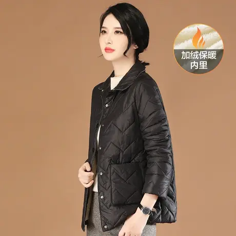 韩潮袭人高级感娃娃领加绒棉衣棉服女2023冬季新款显瘦黑色短外套图片