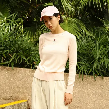 omont蛋挞家 复古玫瑰刺绣毛衣女学生长袖打底羊绒针织衫百搭秋商品大图