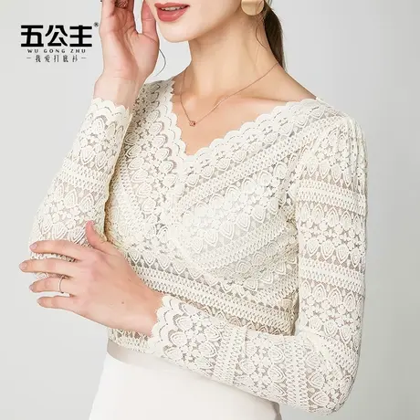 五公主低领蕾丝打底衫2020春秋新款时尚女洋气小衫V领内搭上衣薄图片