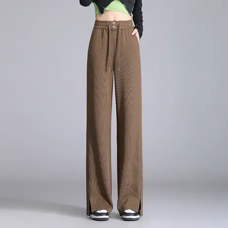 时尚开叉阔腿裤女秋季2023新款高腰宽松长裤休闲裤显瘦垂感直筒裤图片