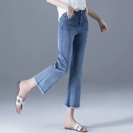 小个子八分裤微喇牛仔裤女夏薄款毛边九分直筒七分2023夏季喇叭裤商品大图