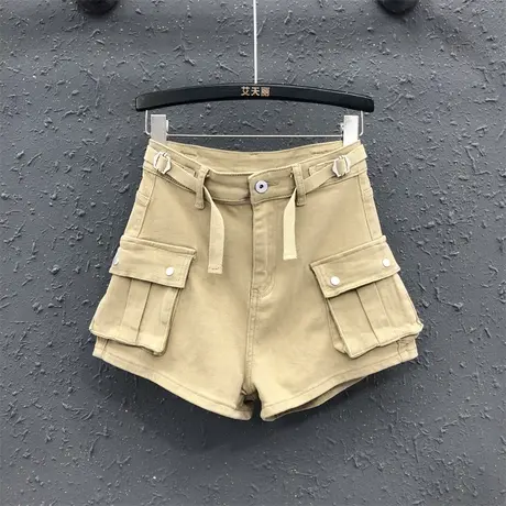 美式辣妹卡其色工装牛仔短裤女2023夏季新款韩版修身显瘦阔腿热裤图片