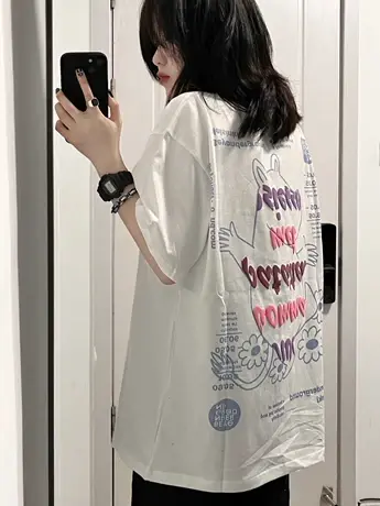 短袖t恤女2022早春新款半袖宽松韩版ins设计感小众chic港味上衣服商品大图
