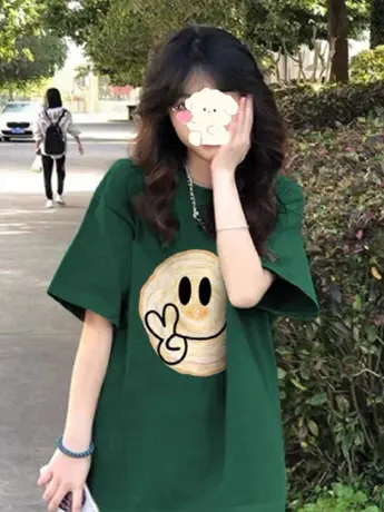 美式高街仿棉短袖t恤女2023新款夏季小众设计感复古港味chic上衣图片