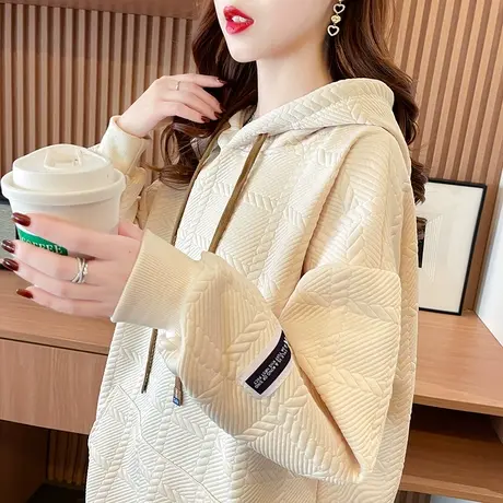 华夫格提花卫衣女春秋季韩版宽松设计感小众小个子薄款洋气外套潮商品大图