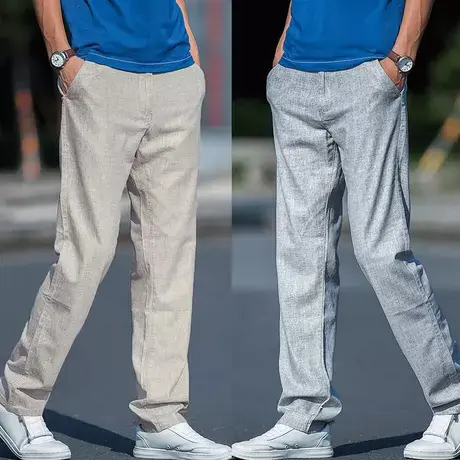 男士亚麻裤子夏季薄款宽松直筒棉麻裤中老年爸爸大码冰丝休闲长裤商品大图