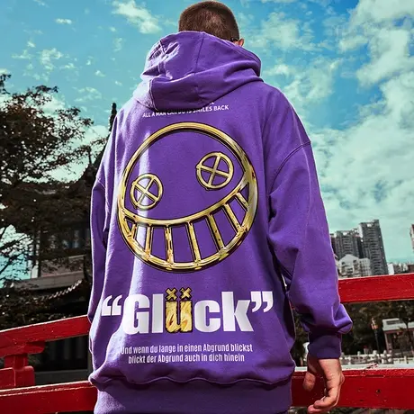 欧美高街连帽小恶魔卫衣男潮胖子潮牌潮流大码秋冬加绒加厚带帽衫商品大图