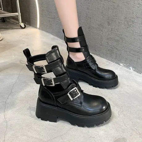 增高跟厚底马丁靴女夏秋季镂空凉靴女款时装短靴ins潮酷春秋单靴图片