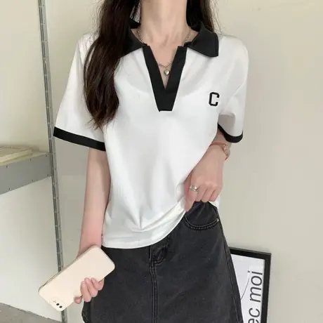 夏季2024新款轻熟风修身显瘦短款T恤女装白色打底衫短袖辣妹上衣图片