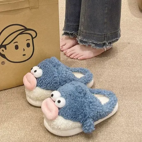 冬季棉拖鞋女外穿可爱小丑鱼毛绒保暖室内居家用防滑包头厚底拖鞋商品大图