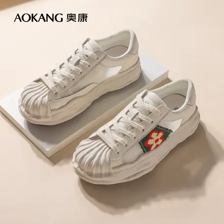 奥康女鞋夏季复古贝壳头小众设计小白鞋溶解底ins潮休闲板鞋秋款商品大图