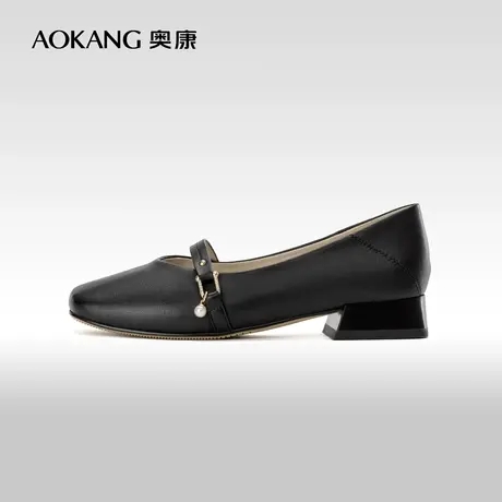 奥康女鞋 春秋季玛丽珍单鞋复古粗跟浅口百搭休闲女士单鞋商品大图