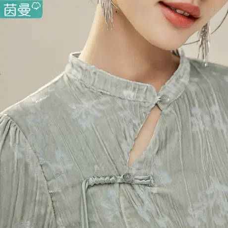 茵曼新中式丝绒衬衣女2023秋冬新款长袖衬衫上衣打底衫两件套裙装图片