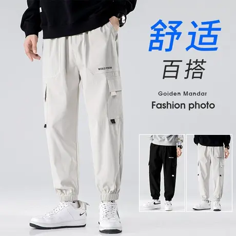 工装裤男款夏季潮流宽松九分束脚裤子男士运动裤美式春秋休闲长裤商品大图