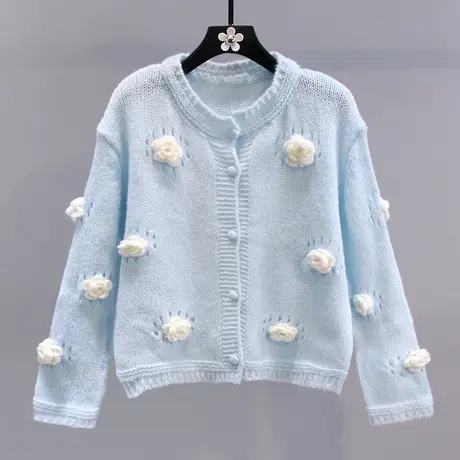 小清新立体花朵毛衣外套女秋冬2023年新款宽松设计感减龄针织开衫图片