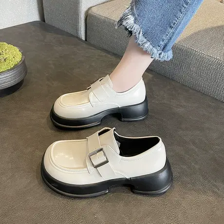 白色小皮鞋女2024新款春秋学院风日系jk百搭复古厚底玛丽珍单鞋子商品大图