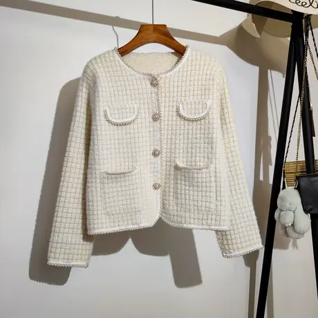 小香风亮丝毛衣开衫外套女秋冬新款韩系宽松圆领时尚百搭针织上衣图片