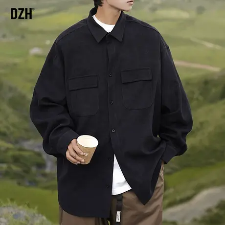 男士黑色工装秋季外套男休闲潮牌大码2023年新款翻领夹克美式复古商品大图