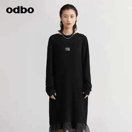 odbo/欧迪比欧时尚气质外搭针织衫女秋冬季新款中长款休闲毛衣裙商品大图