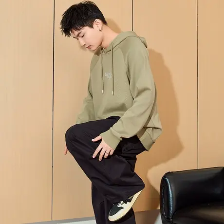 唐狮春秋新款男卫衣文字印花小细节插肩袖连帽卫衣日系休闲潮商品大图
