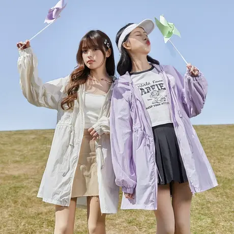 唐狮宽松防晒衫轻薄透气运动外套防晒衣女夏季防紫外线中长款商品大图