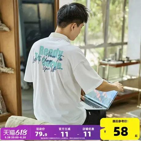 唐狮2025夏季新款男短袖polo衫白色印花宽松上衣学生休闲运动T恤商品大图