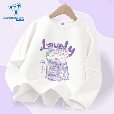 JU真维斯童装2025秋季新款男女童同款潮流160g纯棉重磅长袖T恤商品大图